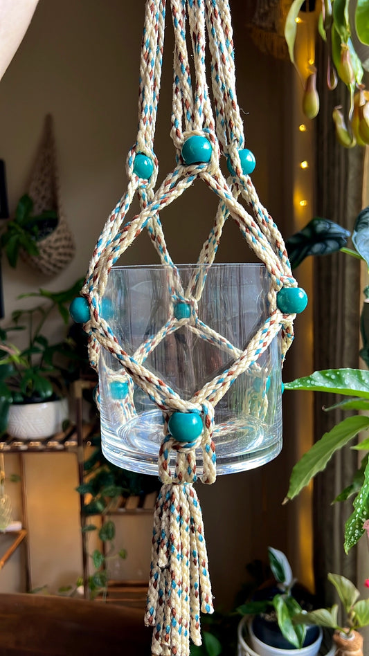 Turquoise Wooden Beaded Plant Hanger