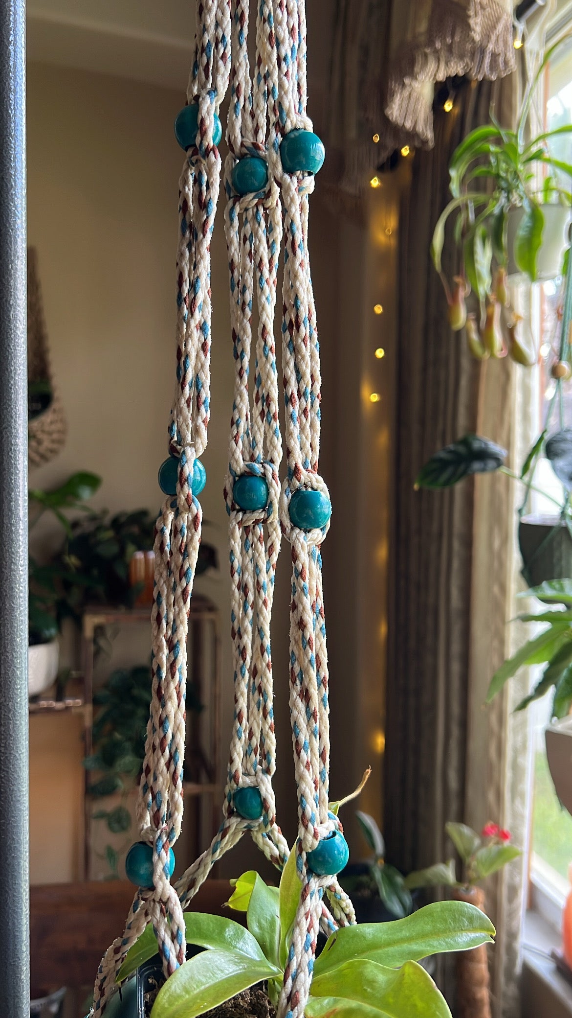 Turquoise Wooden Beaded Plant Hanger