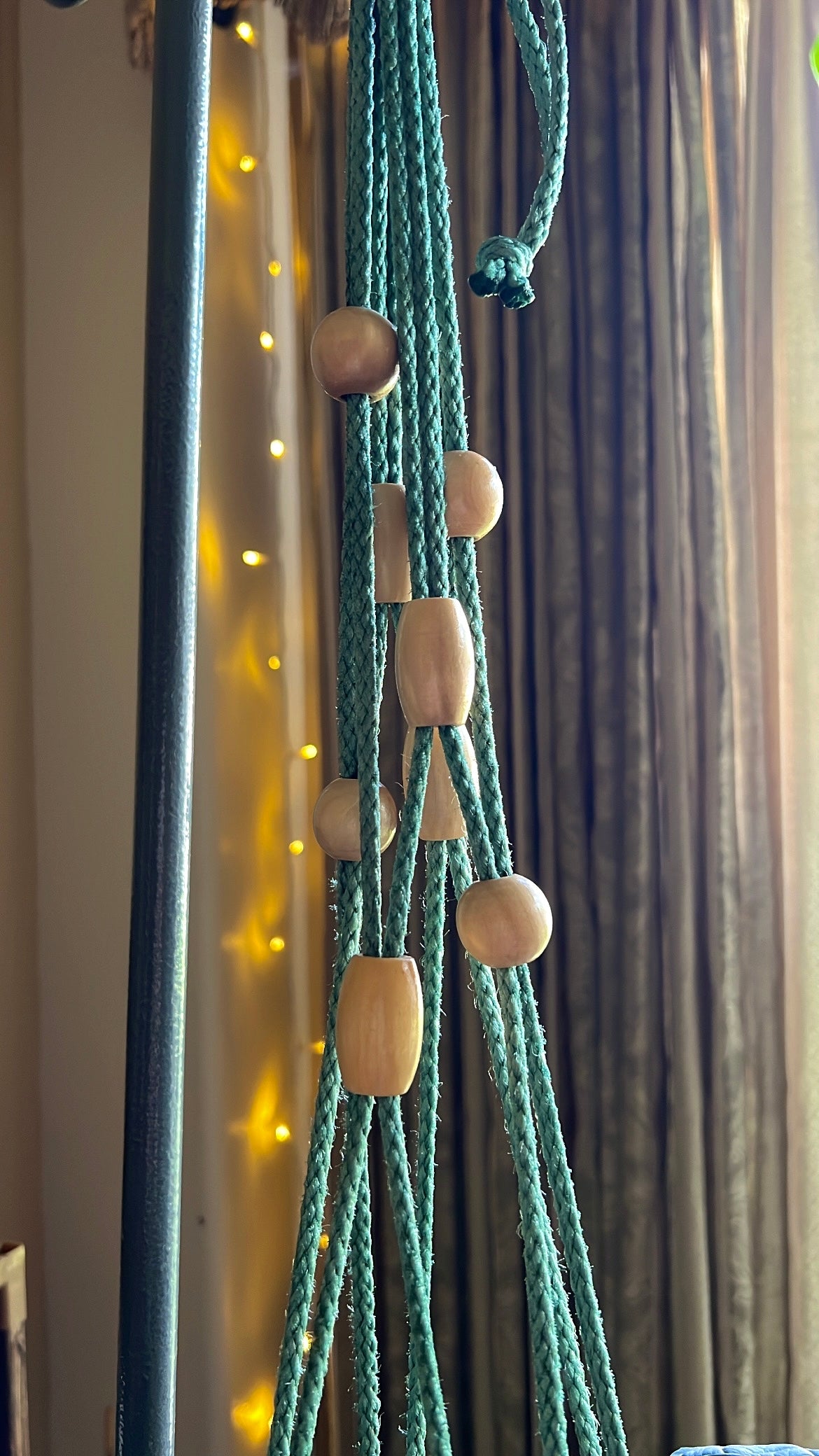 Sage, Natural Wooden Beaded Plant Hanger