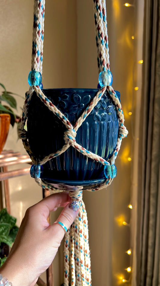 Multi Blue Beaded Plant Hanger