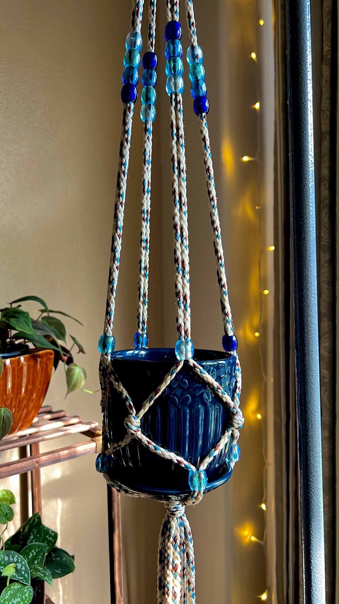 Multi Blue Beaded Plant Hanger